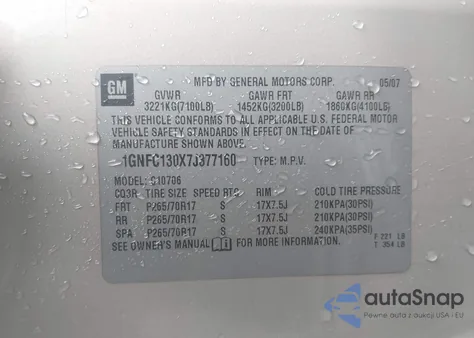 2007 Chevrolet Tahoe Lt from USA, damaged, VIN 1GNFC130X7J377160